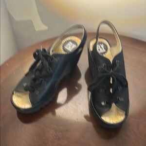 Black Wedge Sandals with Lace-Up Design